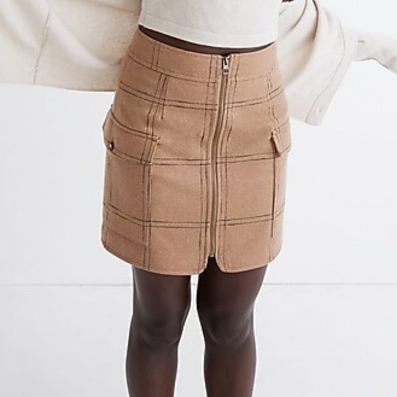 Madewell (Re)sourced Zip-Front Wool Blend Mini Skirt in Windowpane.New!!! - Picture 1 of 7
